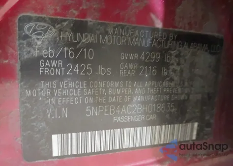 2011 Hyundai Sonata Gls из США, поврежденный, VIN 5NPEB4AC2BH018635